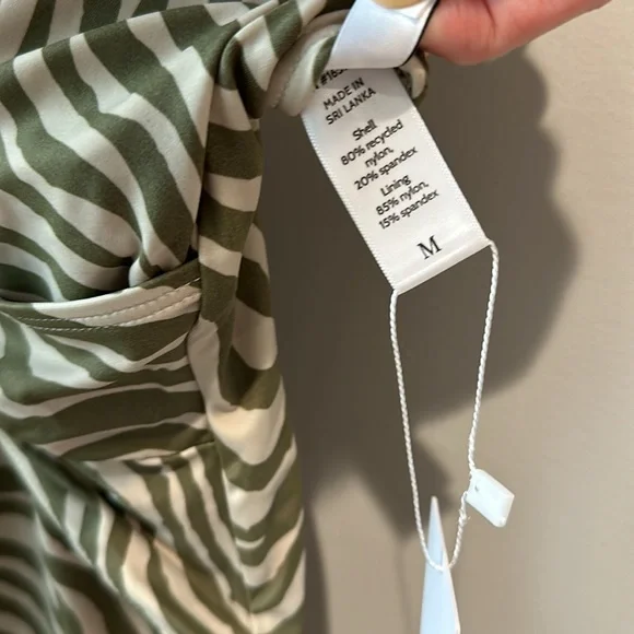 NWT Andie Swim Capri Wrap Front One Piece in Bias Stripe Olive M - Picture 9 of 11